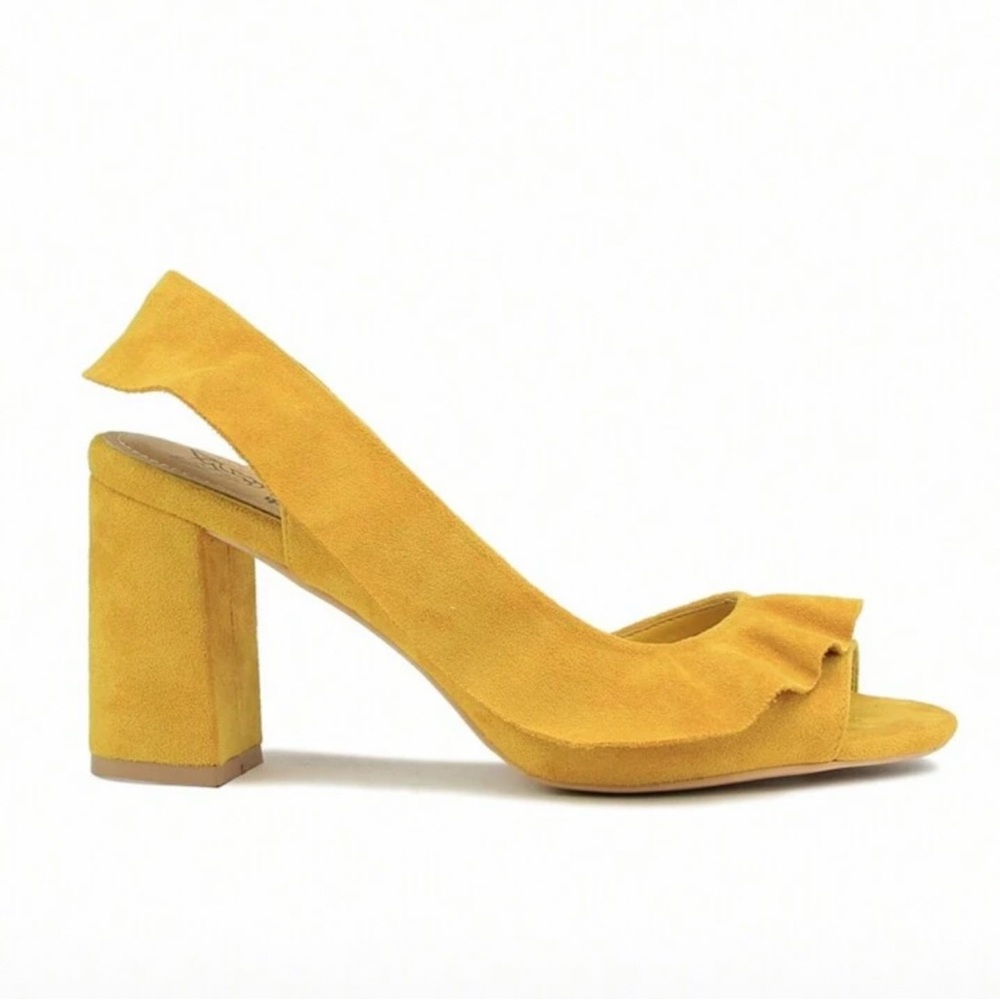 Yellow Suede Block Heel Sandals